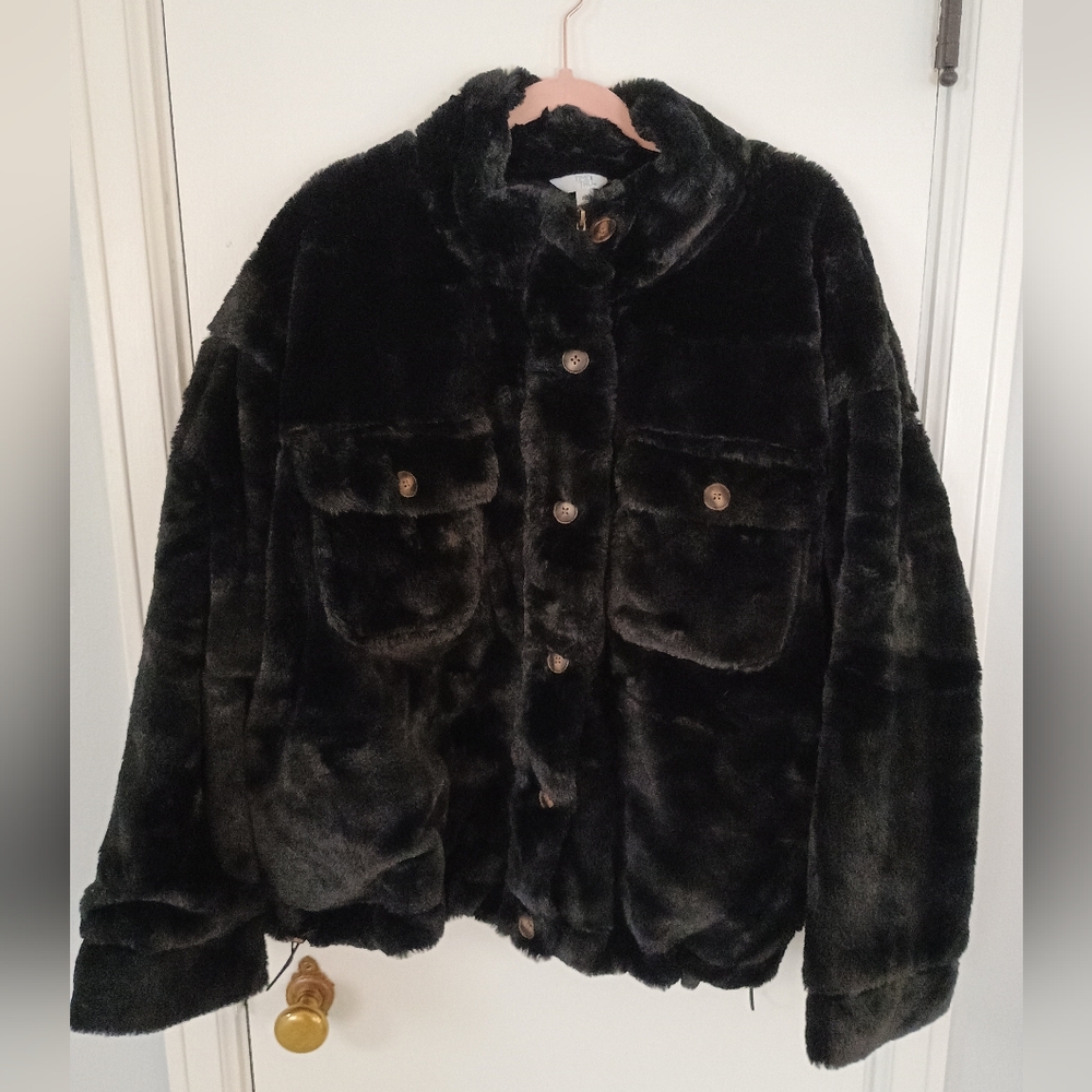 NWT 1X & 2X Time and Tru Black Faux Fur Jacket
